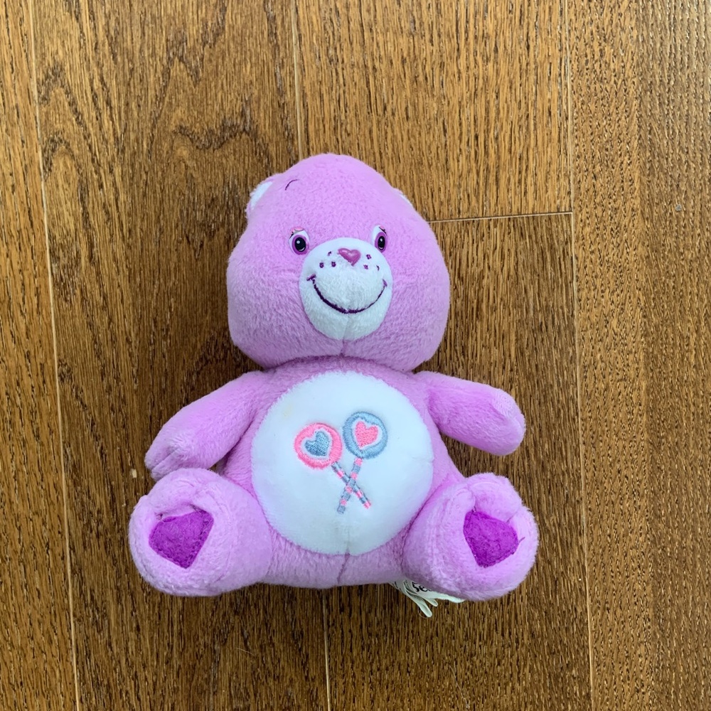 Vintage Ganz CARE BEARS Share Bear Plush Stuffed Animal 7" Purple Lollipops
